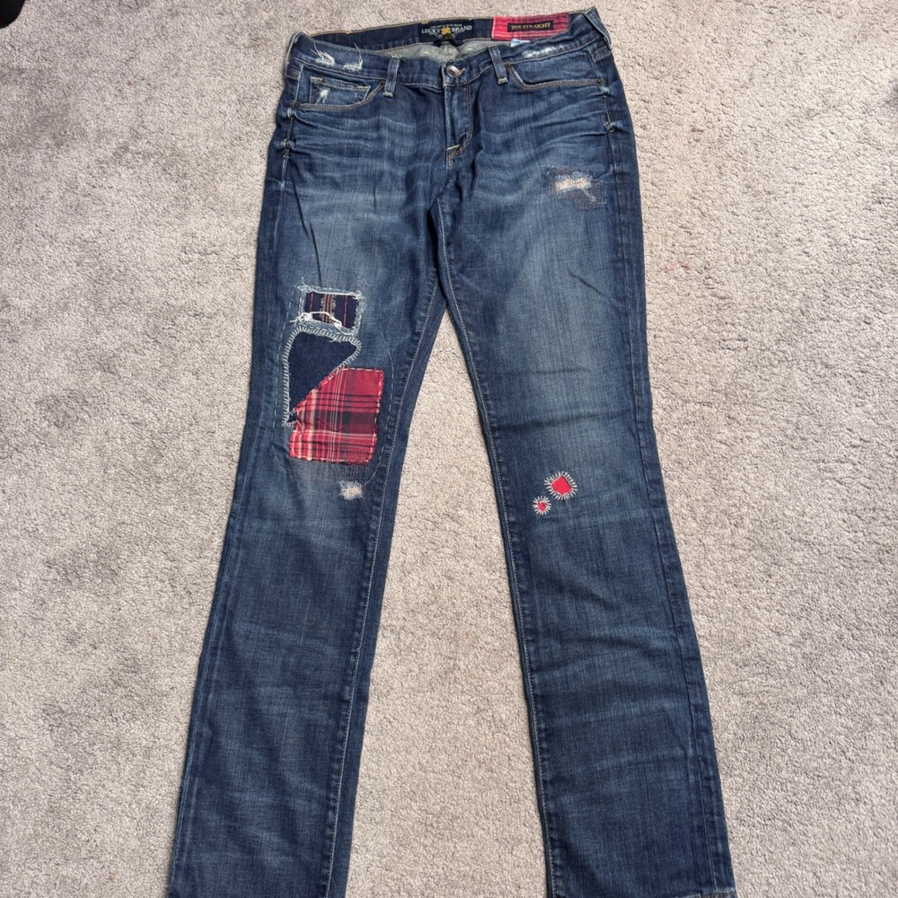 Lucky Brand Women's 8/29 Zoe Straight Destressed Dark Wash Jeans